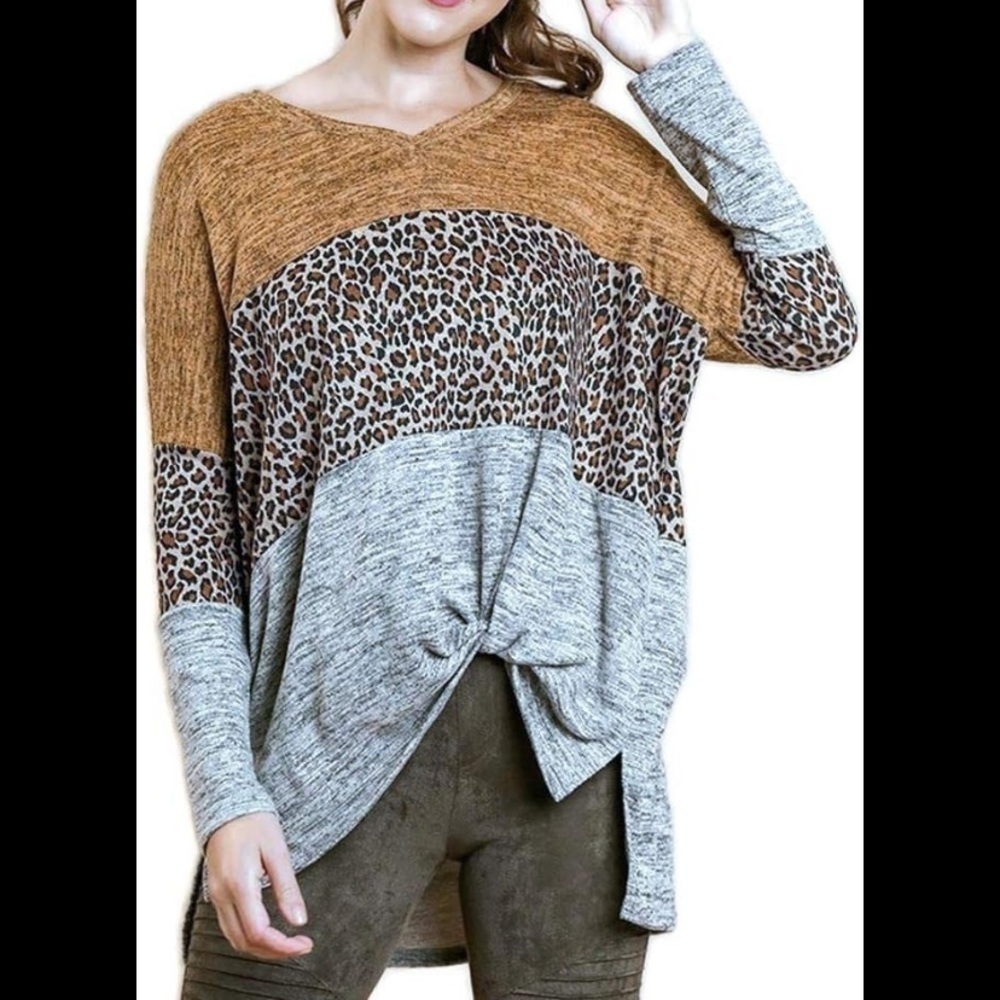 Umgee Leopard Colorblock Sweater